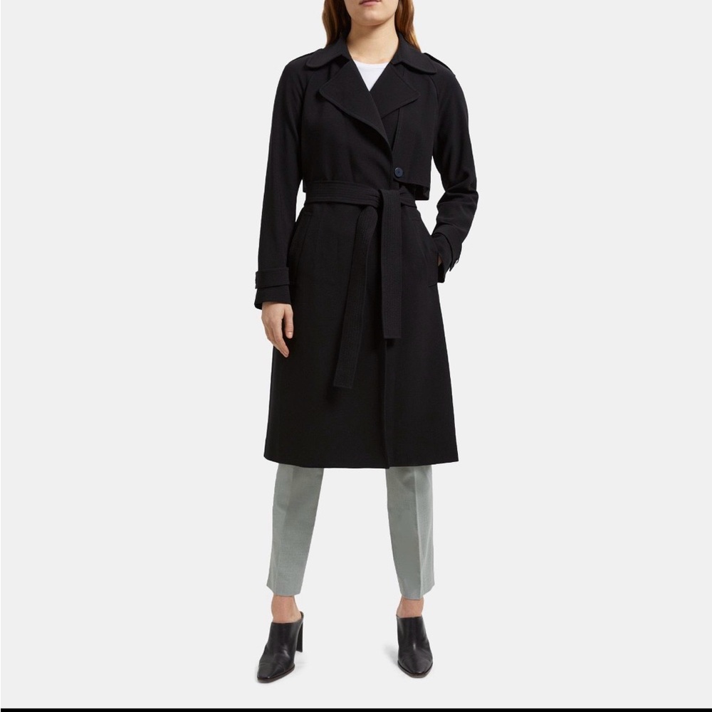 Theory Set - Perfect Raglan Trench + Slit Pull-On Pant | Regent Crepe Navy NWOT